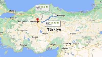 Ankara - Amasya arası kaç km?