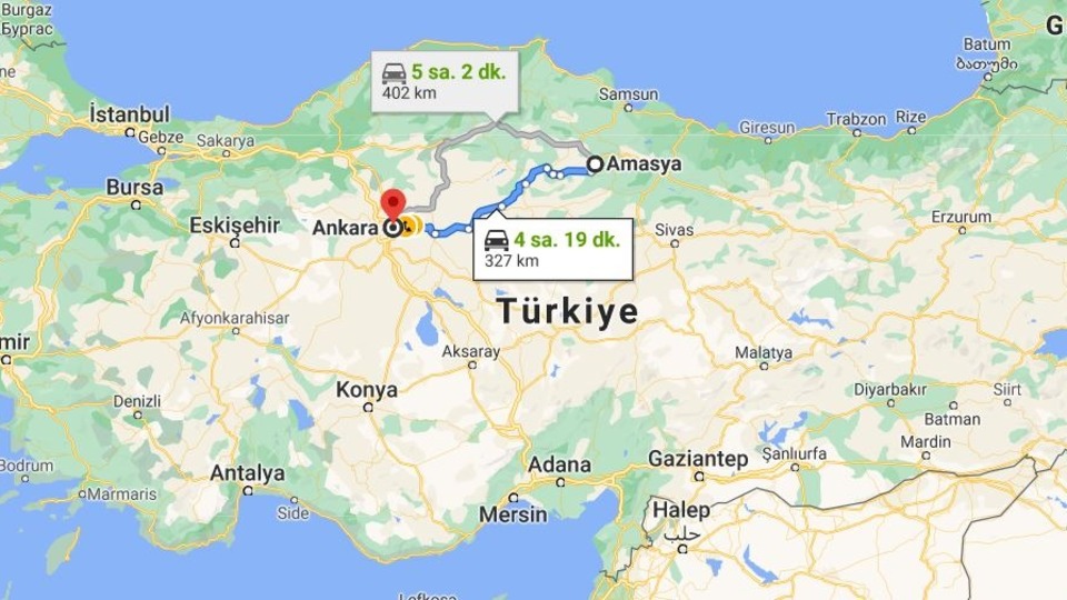 Ankara - Amasya arası kaç km?