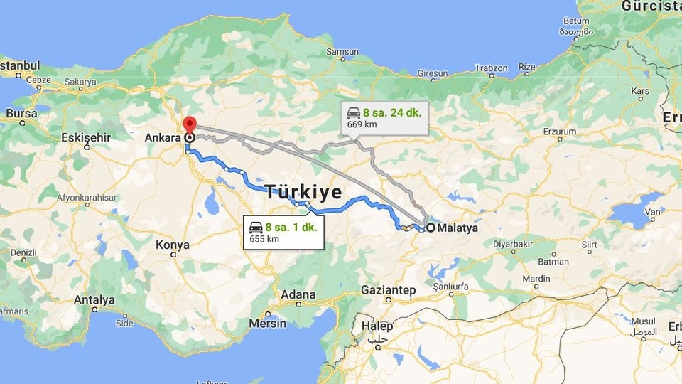 Ankara - Malatya arası kaç km?
