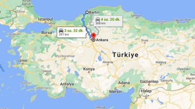 Ankara - Bartın arası kaç km?