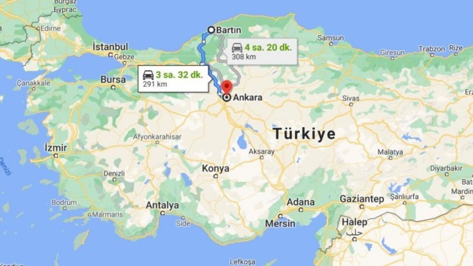 Ankara - Bartın arası kaç km?