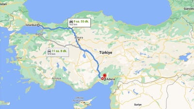 Adana - İstanbul arası kaç km?