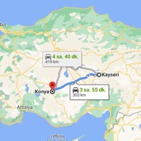 Kayseri - Konya arası kaç km?