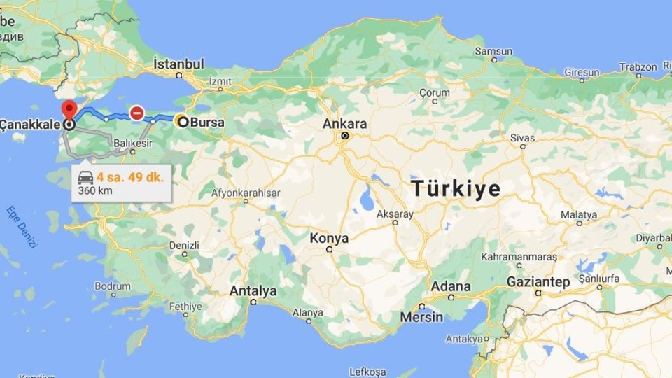 Bursa - Çanakkale arası kaç km?