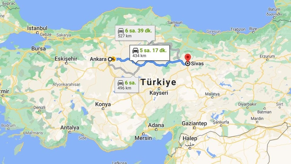Ankara - Sivas arası kaç km?