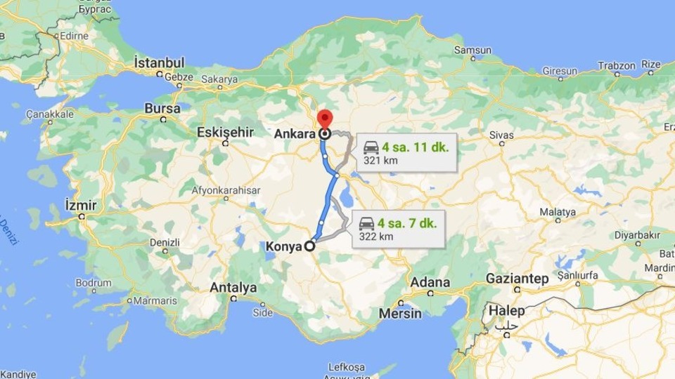 Ankara - Konya arası kaç km?