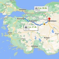Ankara - Bursa arası kaç km?