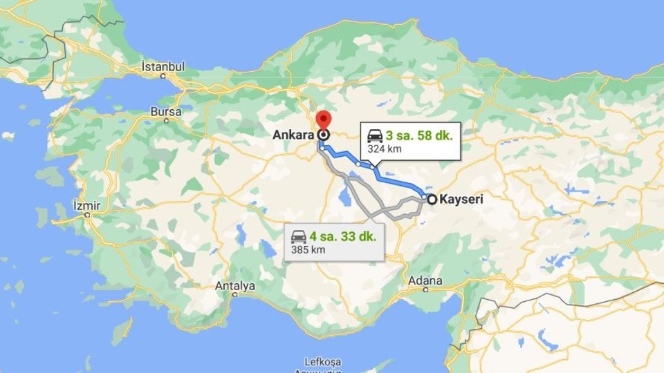 Ankara Kayseri arası kaç km?