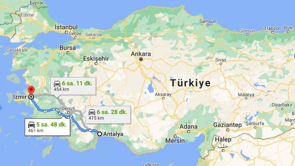 İzmir Antalya arası kaç km?
