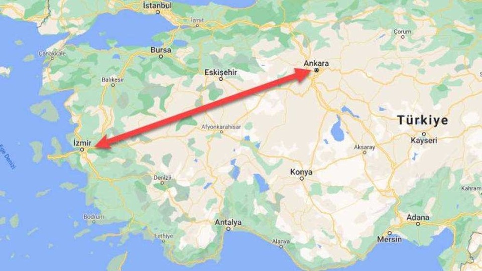 Ankara İzmir arası kaç km?