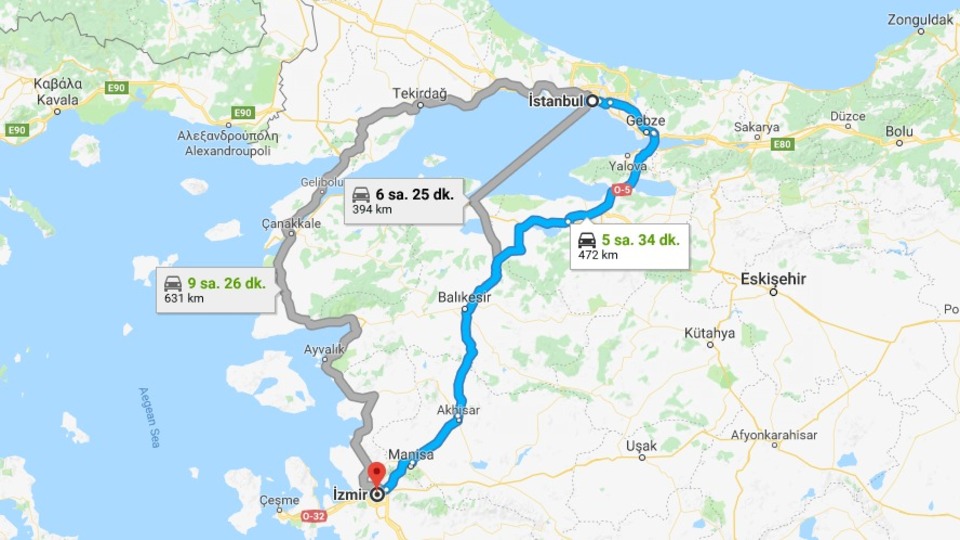 İzmir İstanbul arası kaç km?