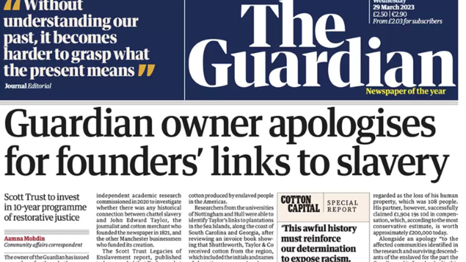 Guardian gazetesi, kurucularının kölecilikten çıkar sağlamasından dolayı özür diledi