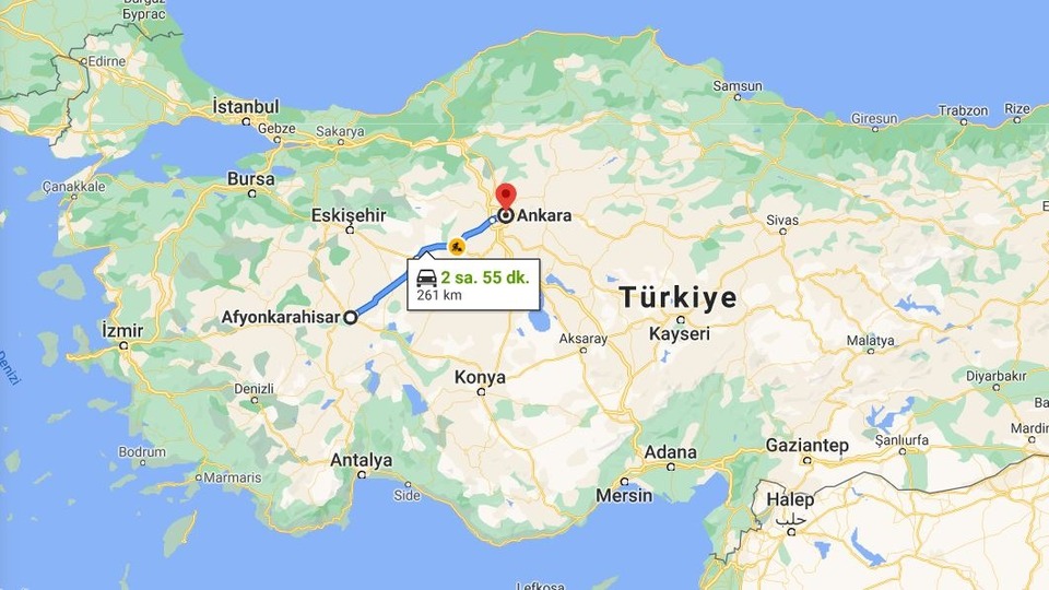 Afyon Ankara arası kaç km?