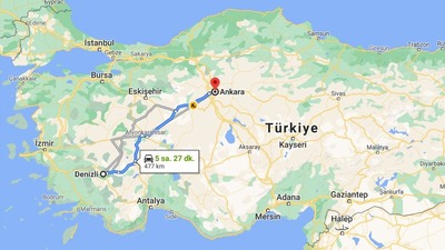 Ankara Denizli arası kaç km?