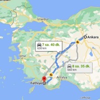 Ankara Fethiye arası kaç km?