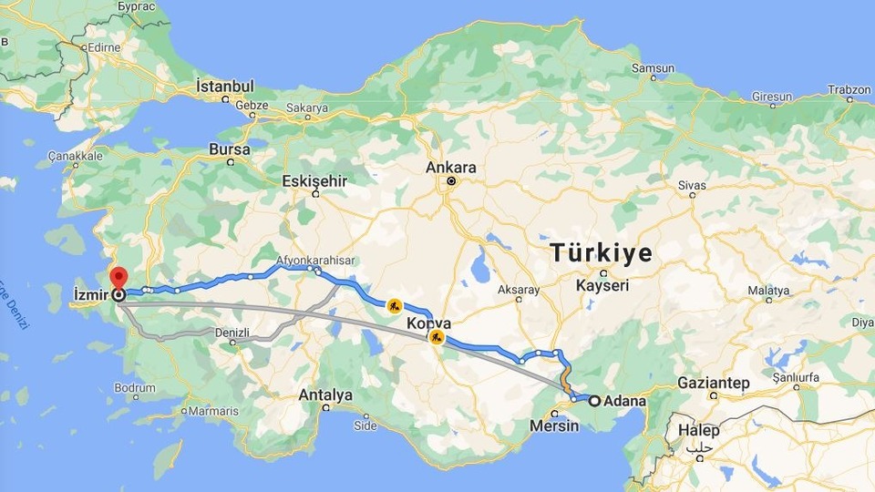 Adana-İzmir arası kaç km?