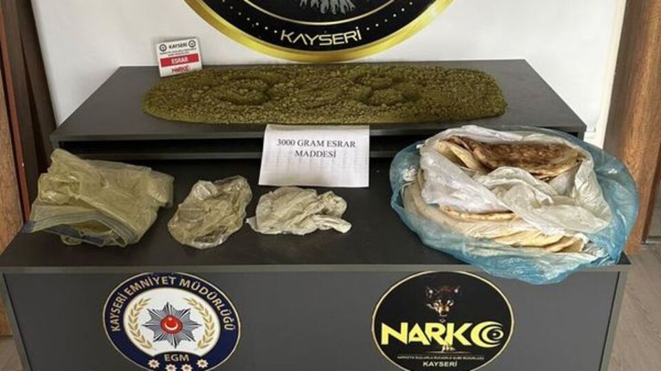 Kayseri'de 3 kilogram esrar ele geçirildi