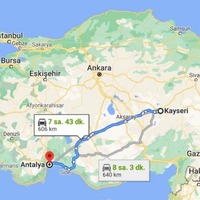 Kayseri-Antalya arası kaç km?