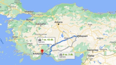 Kayseri-Antalya arası kaç km?