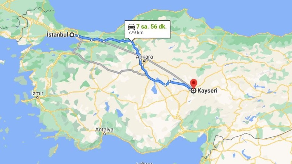 Kayseri İstanbul arası kaç km?