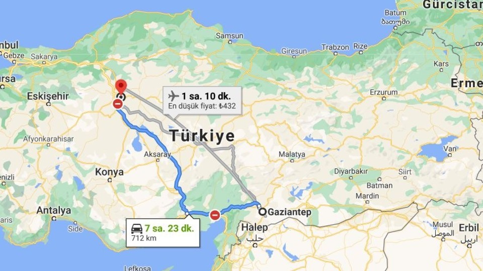 Ankara-Gaziantep arası kaç km?