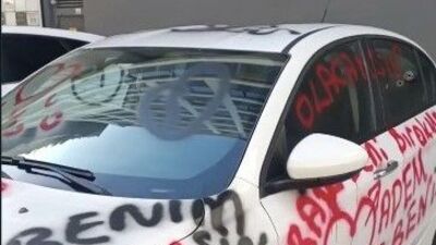 Otomobile aşkını yazıp lastikleri kesti