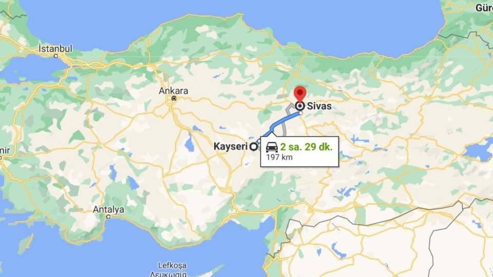 Sivas Kayseri arası kaç km?
