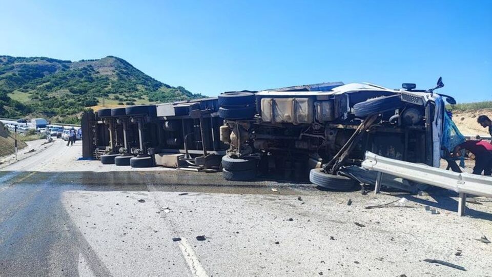 Devrilen tomruk yüklü TIR'ın sürücüsü öldü