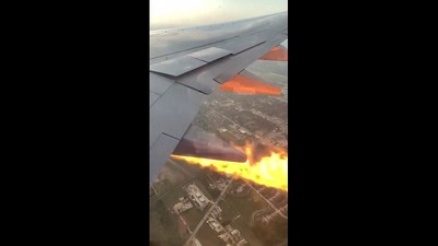 Uçak havadayken motorundan alevler çıktı!