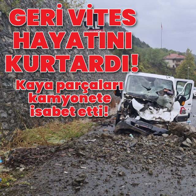 Kaya parçaları kamyonete isabet etti!