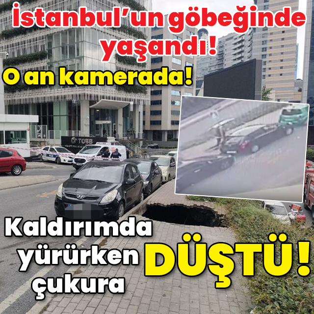 O anlar kamerada! İstanbul'un göbeğinde kaldırım çöktü, kadın içine düştü!
