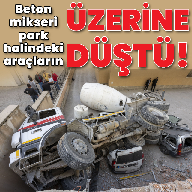 Beton mikseri park halindeki araçların üzerine düştü!