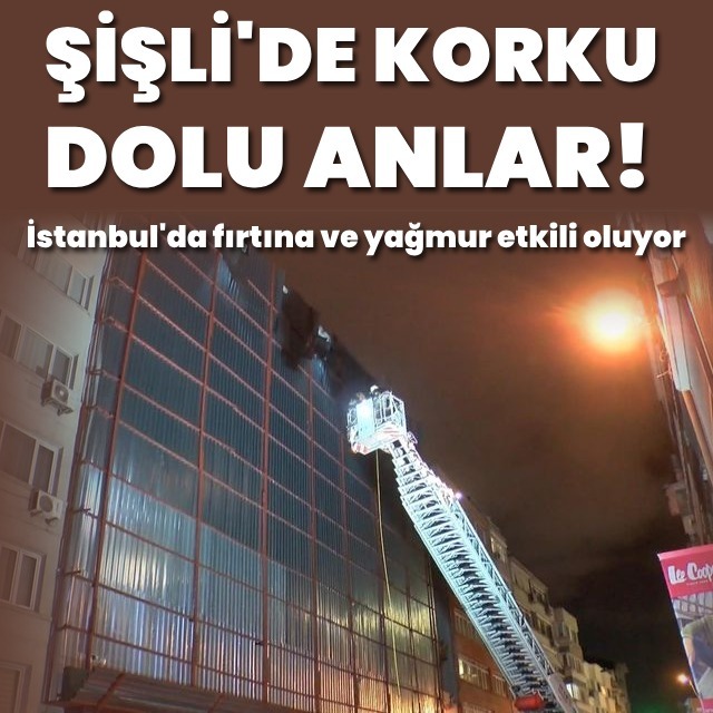 Şişli'de fırtına binadaki levhalar koptu