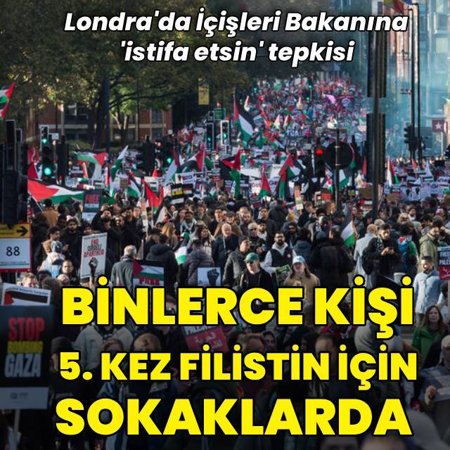 Binlerce kişi 5. kez Filistin'e destek için sokaklara çıktı