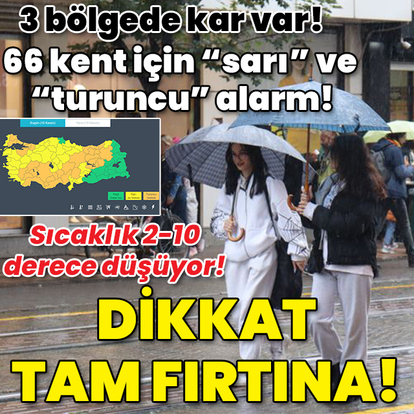 3 bölgede kar var! 66 kent için "sarı" ve "turuncu" alarm! Dikkat! Tam fırtına!
