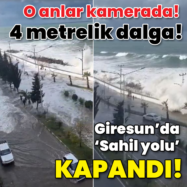 O anlar kamerada! 4 metrelik dalga Karadeniz Sahil Yolu'nu vurdu!