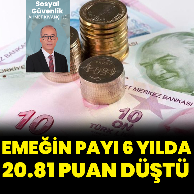 Emeğin payı 6 yılda 20.81 puan düştü