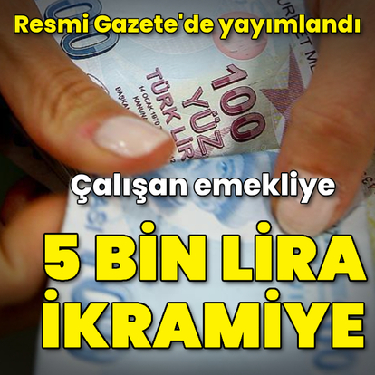Çalışan emekliye 5 bin lira ikramiye Resmi Gazete'de