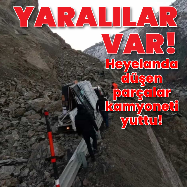 Heyelanda düşen parçalar kamyoneti yuttu!