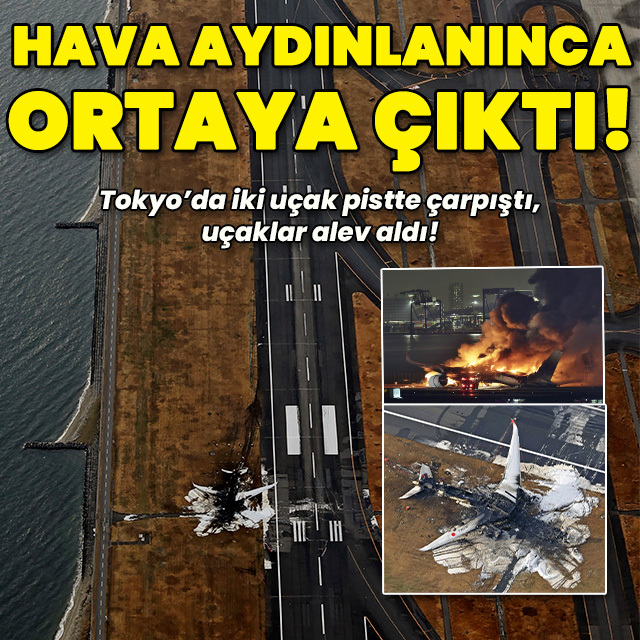 Japonya'da alev alan uçak böyle görüntülendi!