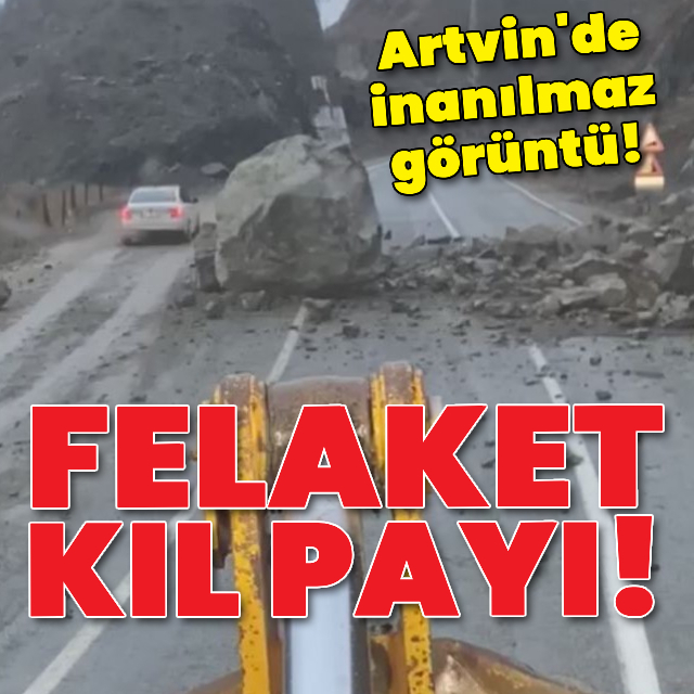 Dev kaya kara yolunu kapattı!