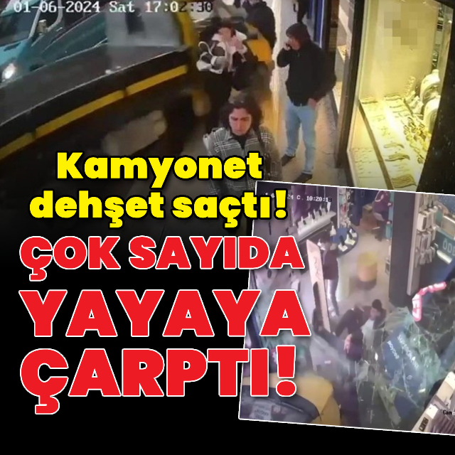 Kamyonet yayalara çarpıp iş yerine daldı!