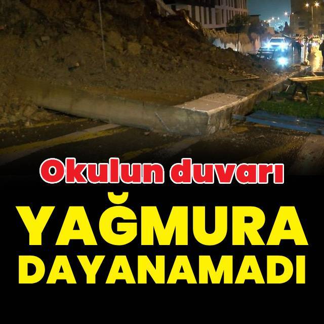 Pendik'te yağışın ardından okulun duvarı çöktü