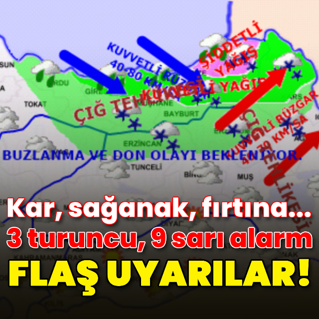 Doğu Karadeniz ve Doğu Anadolu için kuvvetli sağanak, yoğun kar alarmı