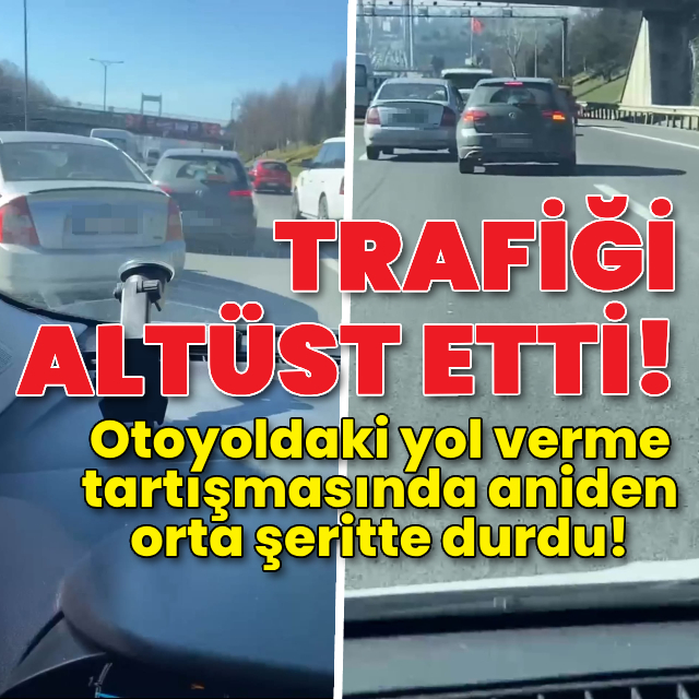 Otoyoldaki yol verme tartışmasında aniden orta şeritte durdu!