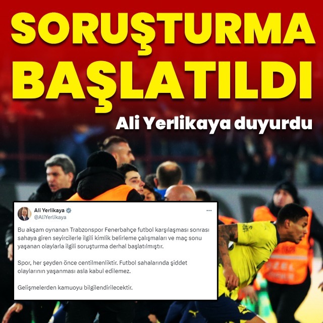 Trabzonspor Fenerbahçe maçıyla ilgili soruşturma başlatıldı