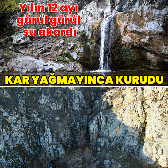Yılın 12 ayı gürül gürül suyun aktığı şelale kurudu