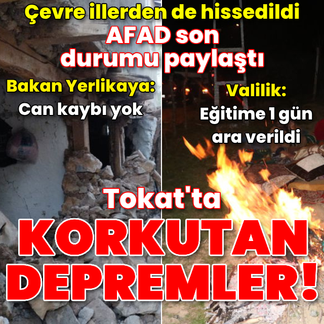 Tokat'ta 5,6 büyüklüğünde deprem
