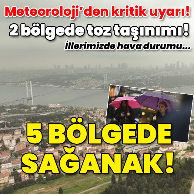 2 bölgede toz taşınımı! 5 bölgede sağanak!