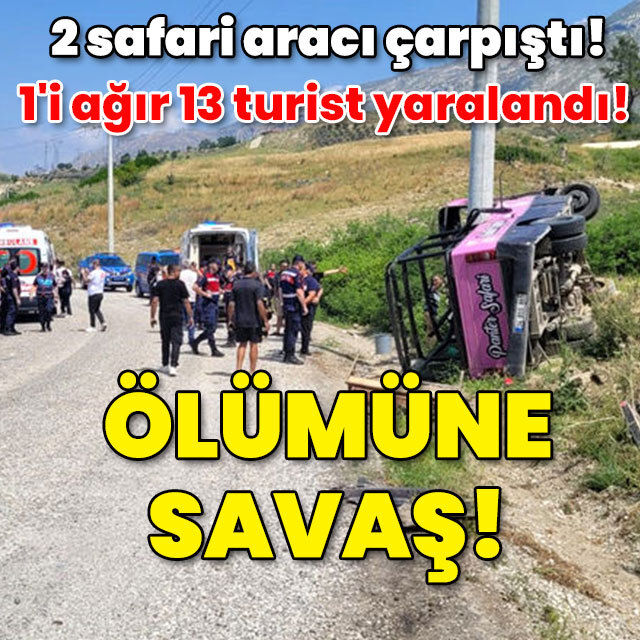 2 safari aracı çarpıştı! 1'i ağır 13 turist yaralandı! Ölümüne savaş!